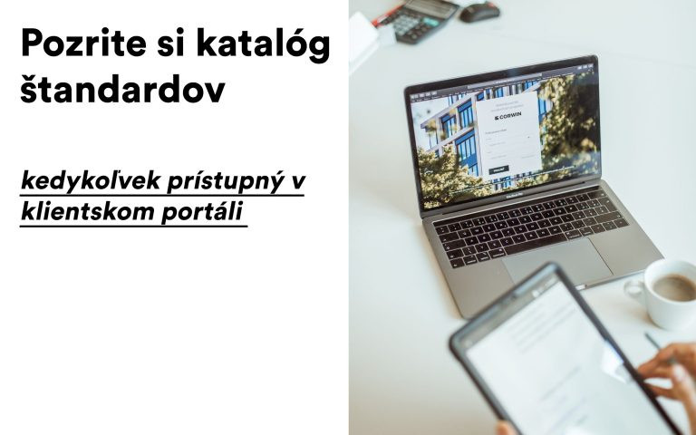 Možnost prohlédnout si online katalog standardů bytů od developera Corwin online, který je přístupný v klientském portálu